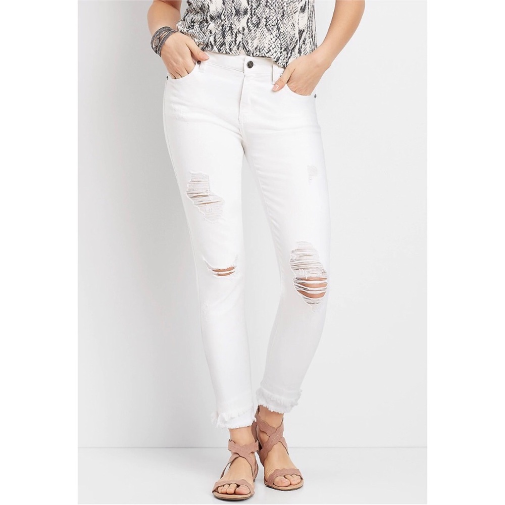 KanCan White Distressed Skinny Jeans